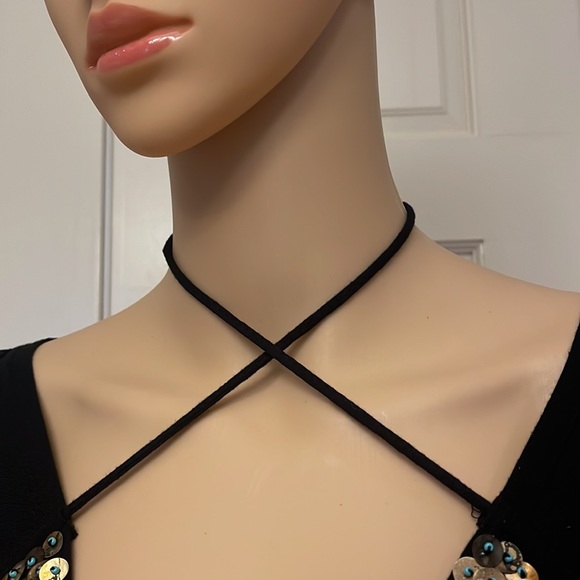 - Thamara Capelao beaded crisscross strap slight asymmetric hem Flowy Blac… - Picture 2 of 10